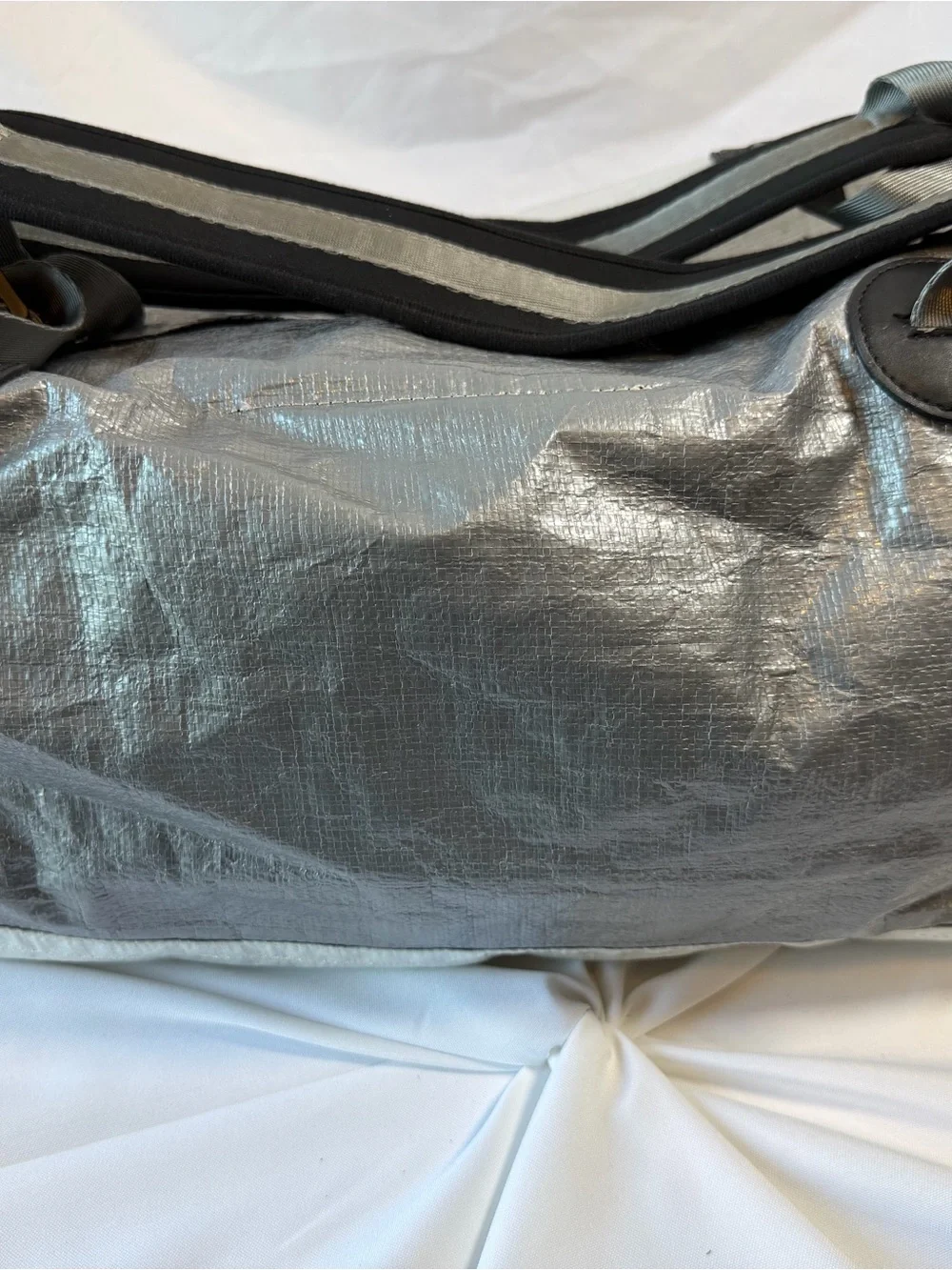 Zara Men Silver Metallic Duffel Bag with Black Handles